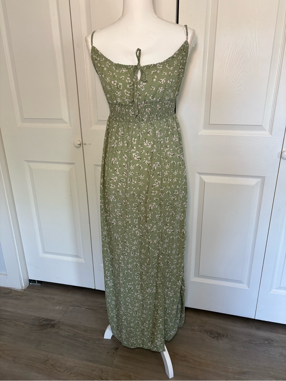 Ambiance Olive Green Floral Tie-Front Maxi Dress
